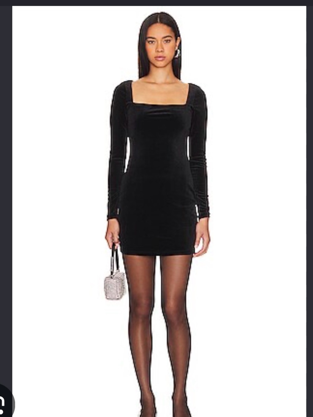 Susana Monaco Black Velvet Square-Neck Long-Sleeve Mini Dress Classic Minimalist